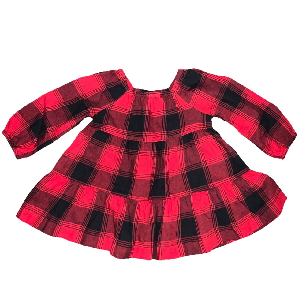 Baby Gap Girls 6-12 Months Red /Black Buffalo Plaid Flannel Ruffle Tiered Dress